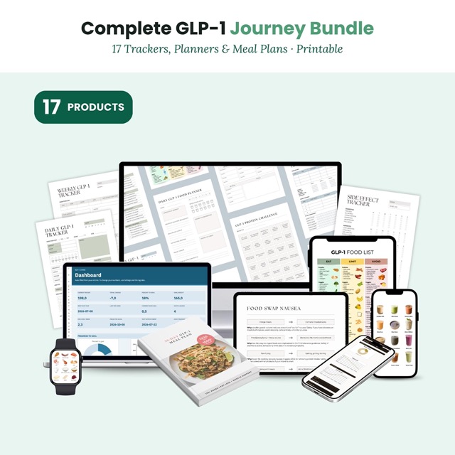Weight Loss Tracker Bundle | Complete GLP-1 Journey Kit | Trackers Planner Meal Plans Food List Recipes | Semaglutide Tirzepatide