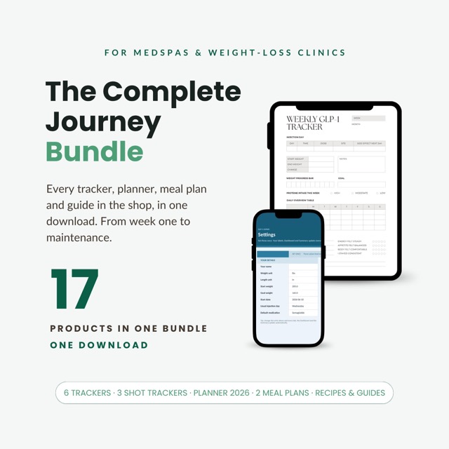Weight Loss Tracker Bundle | Complete GLP-1 Journey Kit | Trackers Planner Meal Plans Food List Recipes | Semaglutide Tirzepatide