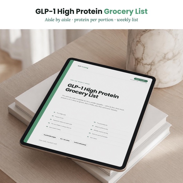 GLP-1 Grocery List Printable | High Protein Shopping List for Semaglutide & Tirzepatide | Aisle by Aisle Guide with Protein Per Portion