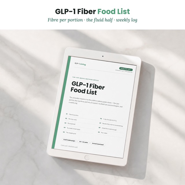 GLP-1 Constipation Food List | High Fiber Chart for Semaglutide & Tirzepatide | Fiber Food List Printable with Hydration Guide PDF