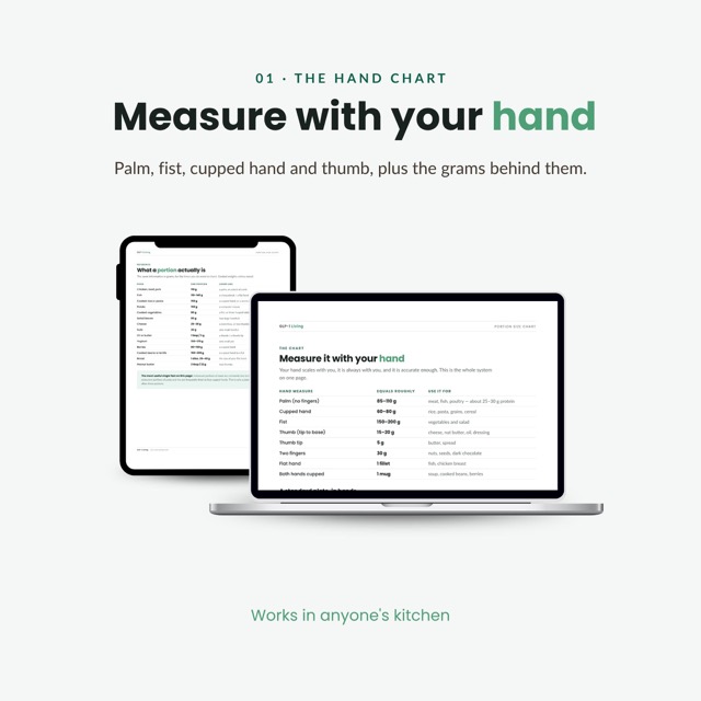 GLP-1 Portion Size Chart | Small Appetite Plate Guide for Semaglutide & Tirzepatide | Hand Portion Control Chart Printable PDF