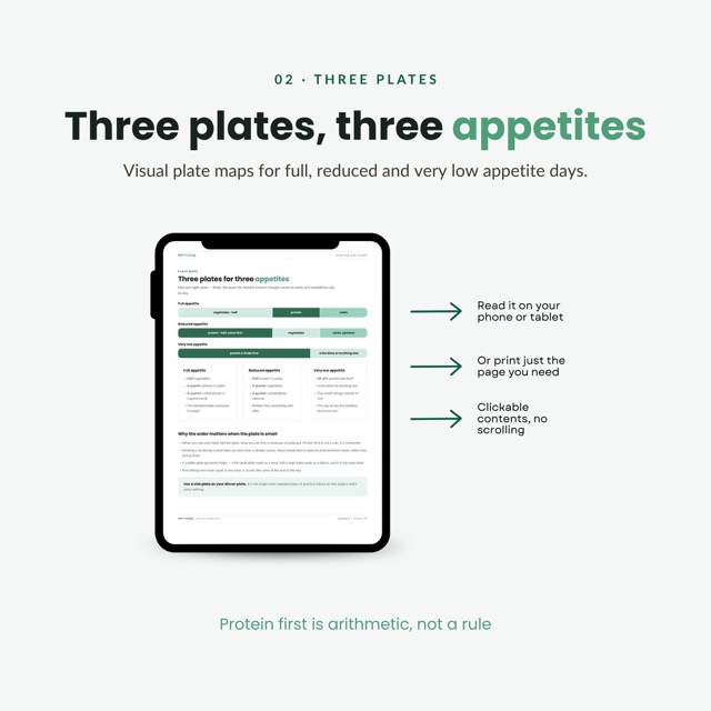 GLP-1 Portion Size Chart | Small Appetite Plate Guide for Semaglutide & Tirzepatide | Hand Portion Control Chart Printable PDF
