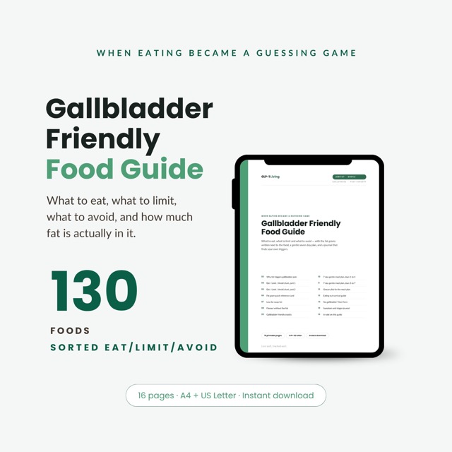 Gallbladder Diet Food List Printable | Gallstone Eat Limit Avoid Chart | Low Fat Meal Plan Grocery List and Food Guide After Removal PDF