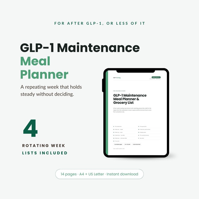 GLP-1 Maintenance Meal Planner and Grocery List | 4 Week Meal Plan for Semaglutide and Tirzepatide | Batch Cooking Printable PDF