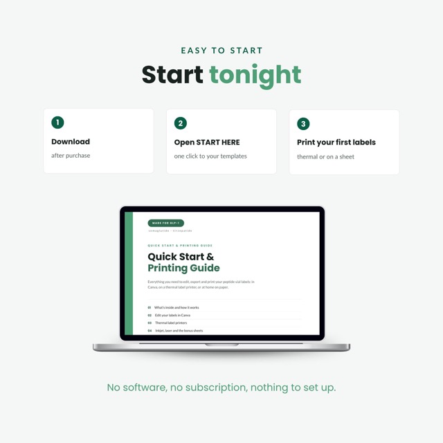 Three simple steps to start: download, open the START HERE file and print your first labels