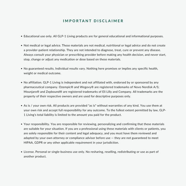 Important disclaimer page with educational use and trademark information