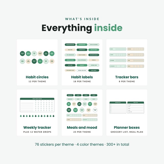 Weekly habit tracker and daily tracker bar stickers in signature green
