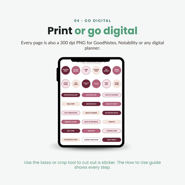 Healthy habits stickers in espresso taupe in a digital planner app