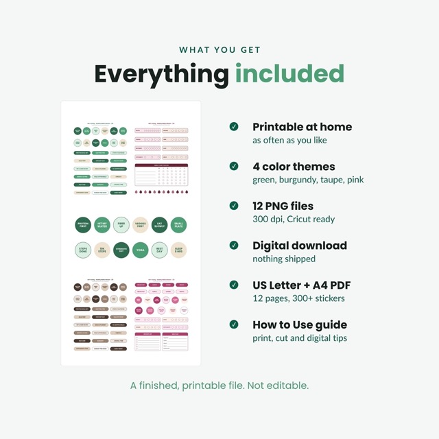 Overview of all 12 healthy habits sticker pages in four color themes
