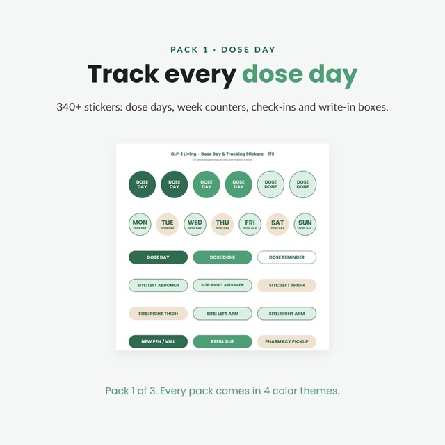 Dose day and medication tracker stickers in the sticker bundle