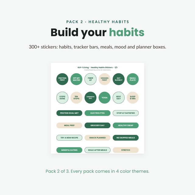 Healthy habits stickers for protein, water and movement in the bundle