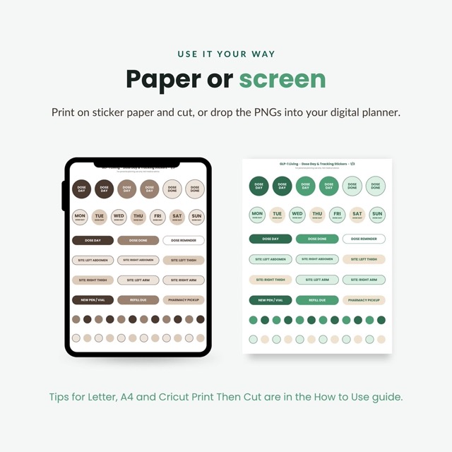 How to use the GLP-1 dose day stickers in GoodNotes and on paper