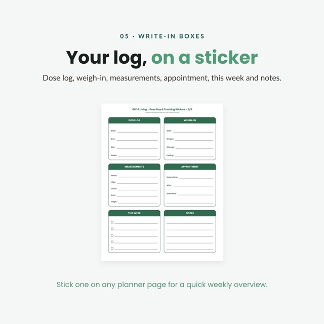 Dose day stickers in blush pink for a GLP-1 medication tracker