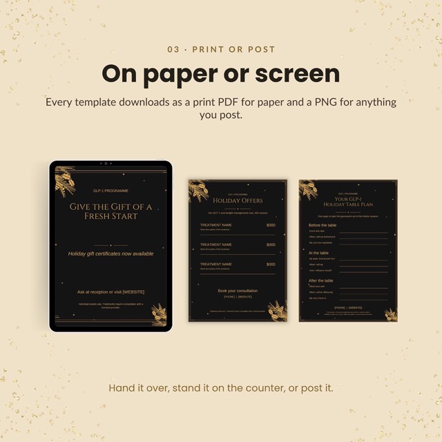Gift certificate template in black and gold for a med spa or weight loss clinic