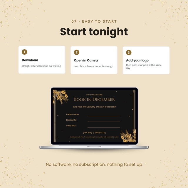 Holiday table plan template in black and gold for a clinic