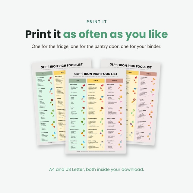 The printable iron food list on a kitchen counter